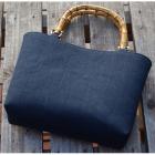 横型手提げバンブー　手紬　藍染