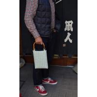 手提げバンブーミニ　翁格子　黒紺